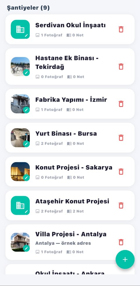 FieldApp şantiye listesi ekranı