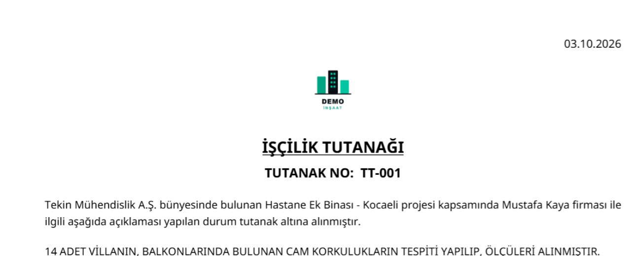 Tutanak — FieldApp örnek çıktı